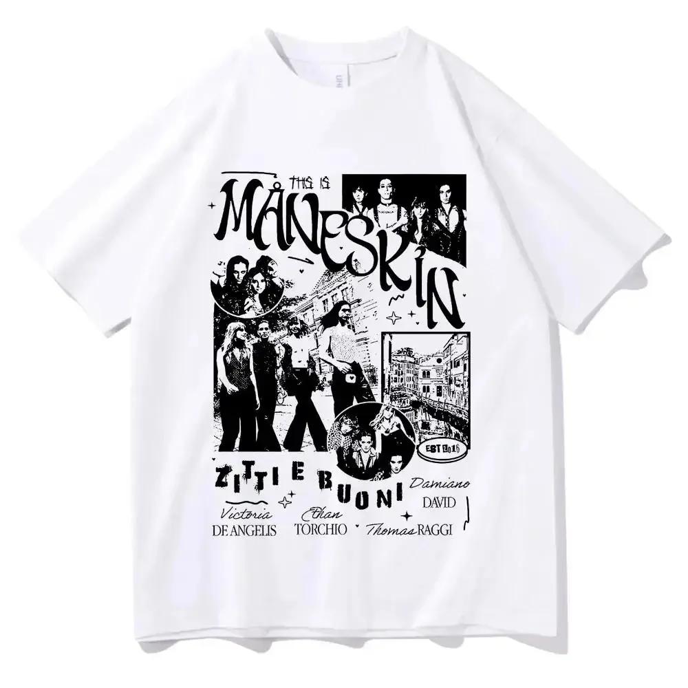 Italian Rock Band Maneskin T-Shirt Unisex100% Cotton Plus Size O-Neck Oversized Vintage Daily Casual Streetwear Unisex Tees
