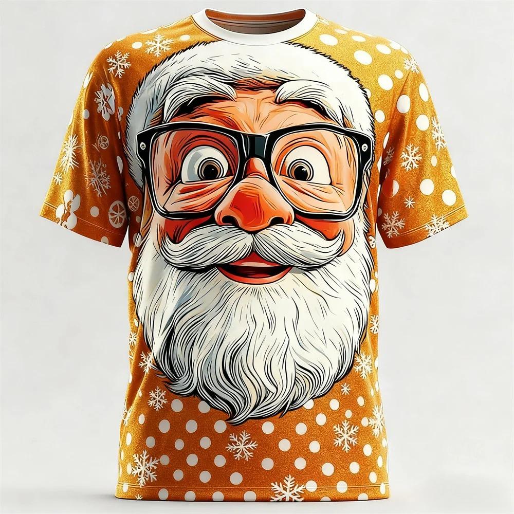 Fun Santa Claus 3D Print Sporty Men T-shirt Casual Loose Street Christmas Party Harajuku Cartoon Cute Short-sleeve Clothing Top