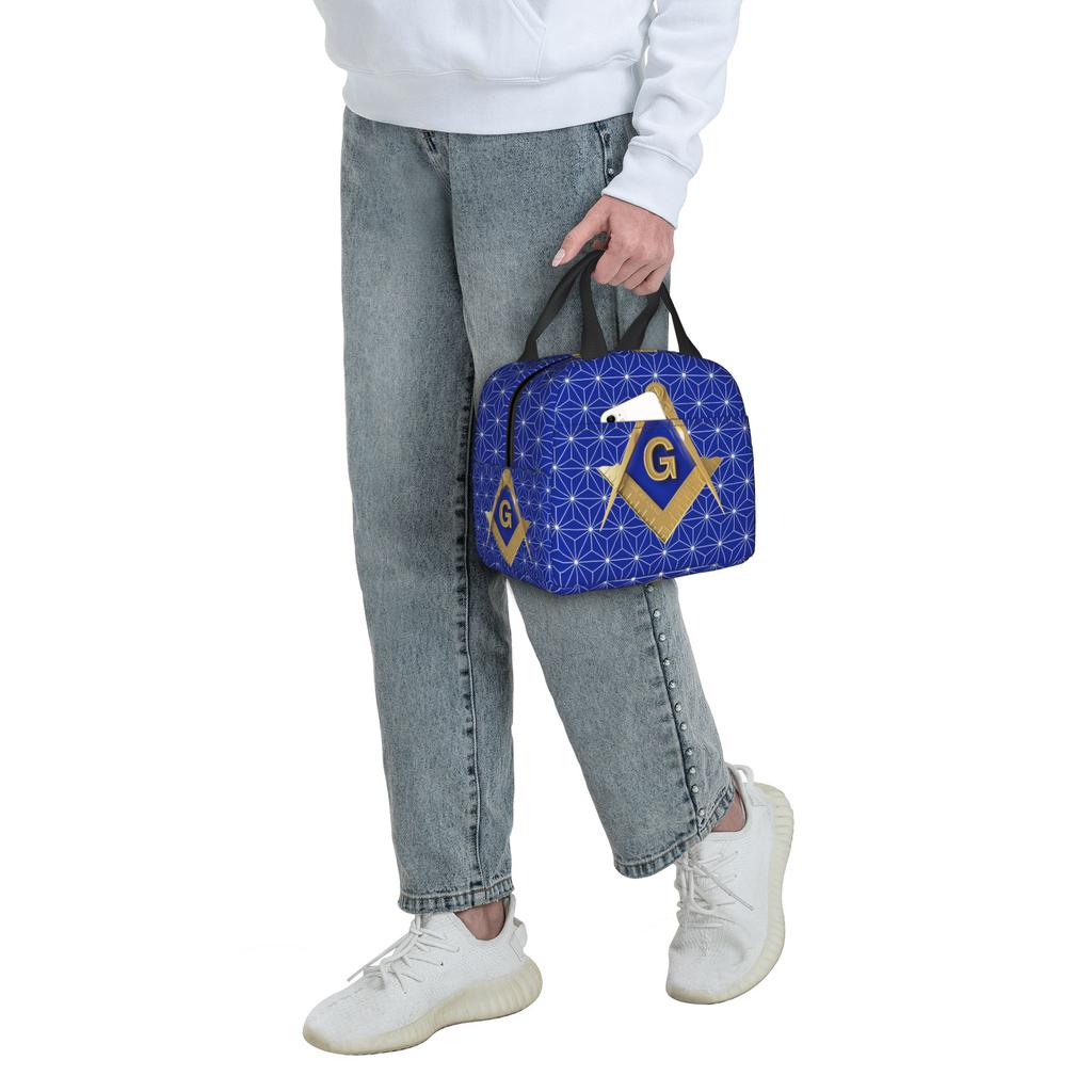 Freemason Geometric Hexagon Traditional Asanoha Insulated Lunch Bag for Waterproof Thermal Cooler Lunch Box Office Work School