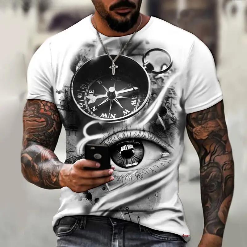 Retro Gray Pointer Pattern 3D Printed Men's Cool and Fashionable Round Neck Short Sleeved T-shirt