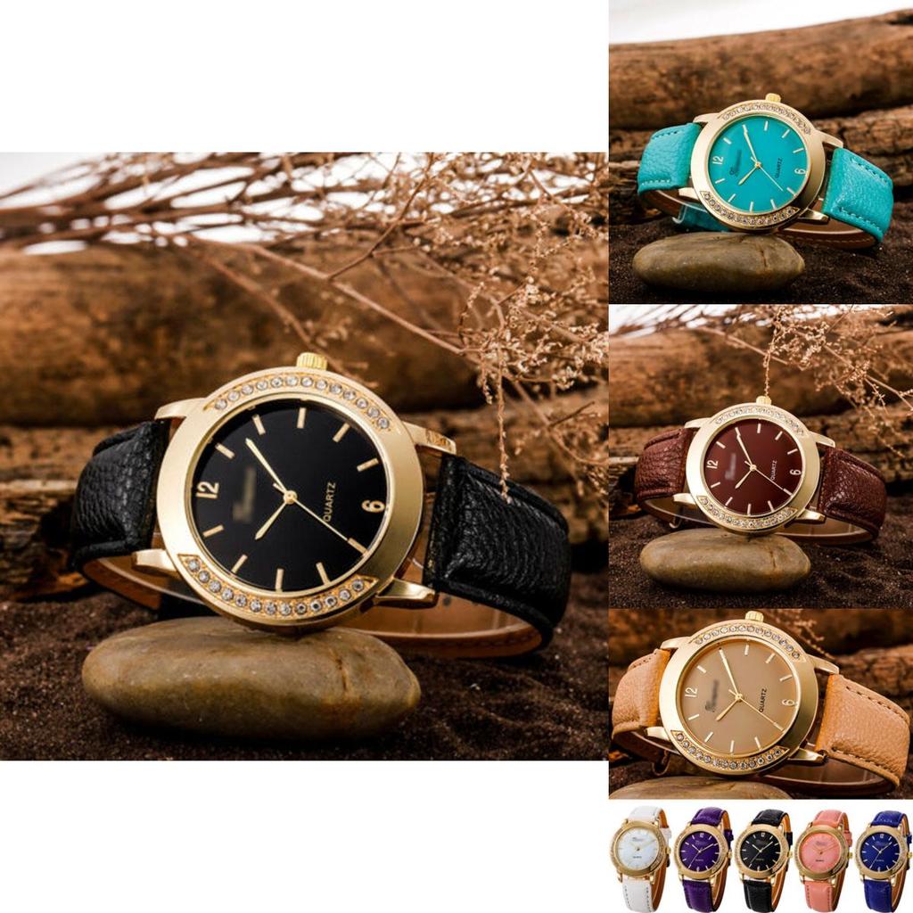 Stunning Round Dial Crystal Watch For Women With Artificial Leather Band