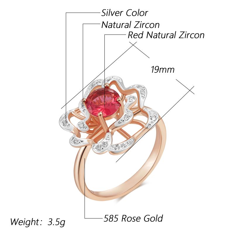 Shiny Red Natural Zircon Ring For Women Fashion  Rose Gold  Color Mix High Quality Daily Fine Retro Jewelry