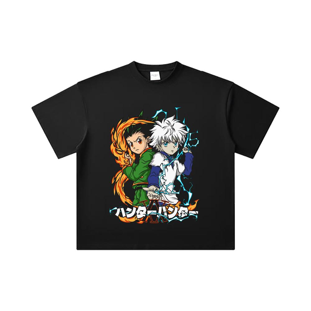 260 GSM Double Yarn 32 Count 100% Cotton HXH V7 Gon Killua Print Unisex Heavy Cotton T Shirt