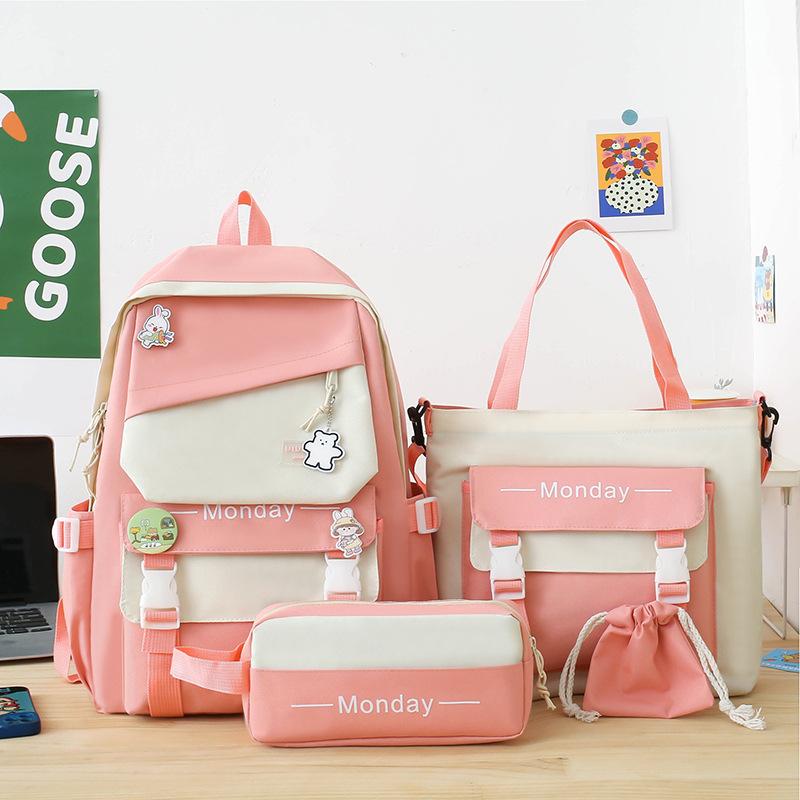 

TS JYL laptop bag,Fresh Color Block Large Student Backpack Cute Hand Shoulder Laptop Bag With medal розовый