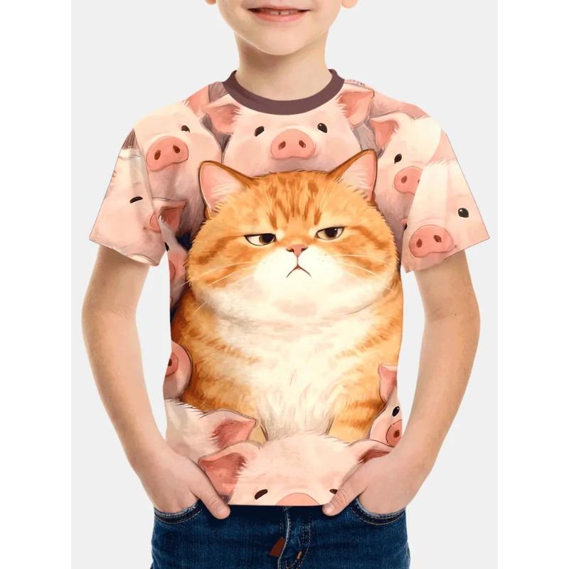 Zomer Kinder T-shirt met 3D Print Ronde Hals Mode Veelzijdig Ademend Trend Casual