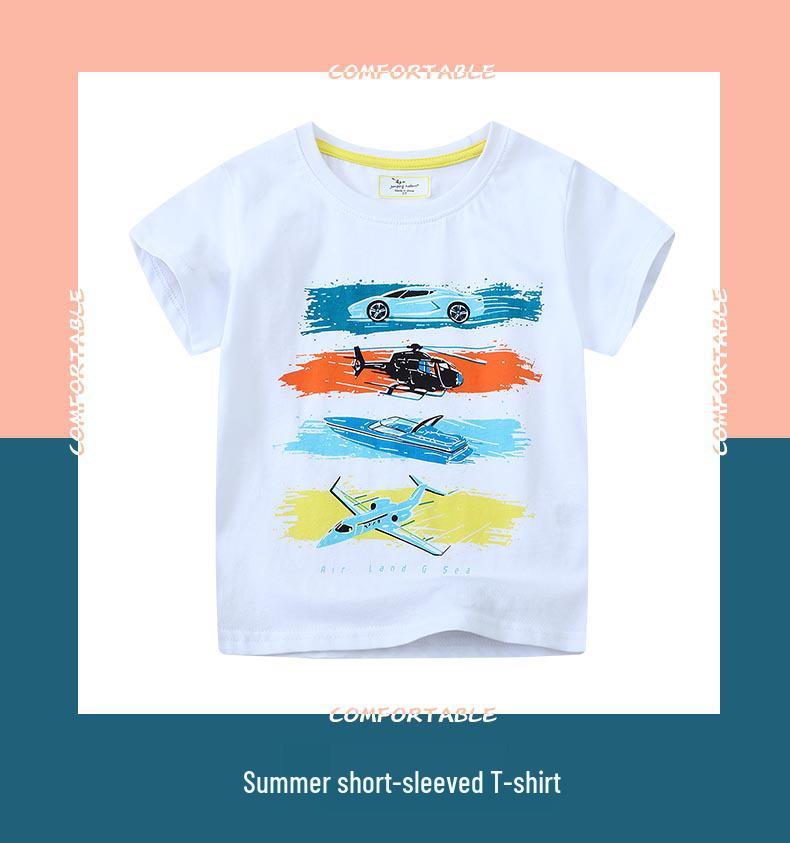 Boys' Pure Cotton Cartoon Print Korean-Style T-Shirt for Spring/Summer 2026