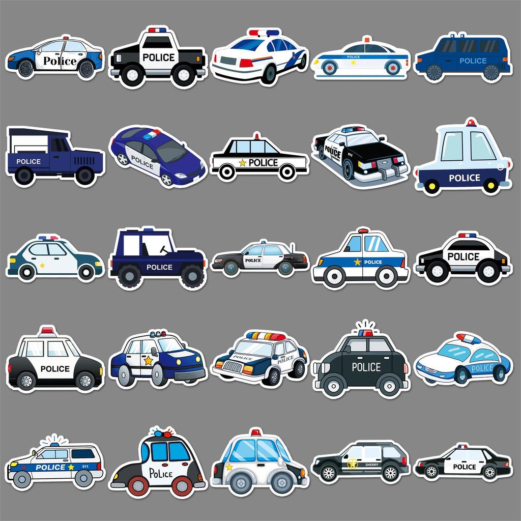 50 Police Car Cartoon Suitcase Stickers: Trendy Graffiti Laptop & Car Decorations