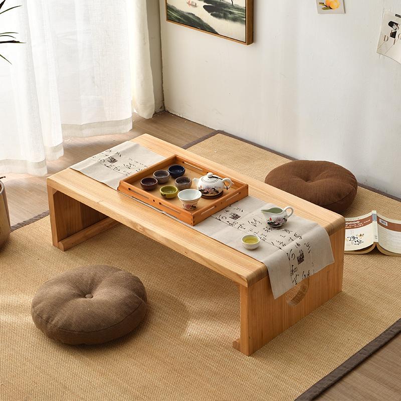 Solid Wood Tea Table Japanese Minimalist Desk Traditional Study Desk Bay Window Coffee Stand Space-Saving Wooden Desk