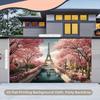 2D Paris Eiffel Tower Backdrop, Pink Cherry Blossom & Seine River Background for Wedding Photoshoot