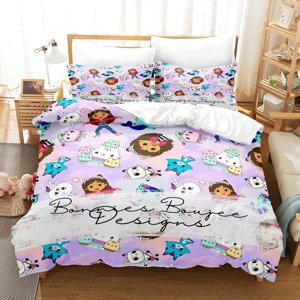 Gabbys Dollhouse Bedding Set Single Twin Full Queen King Size Bed Set Adult Kid Bedroom Duvet Cover Sets 3D Anime Bed Sheet Set