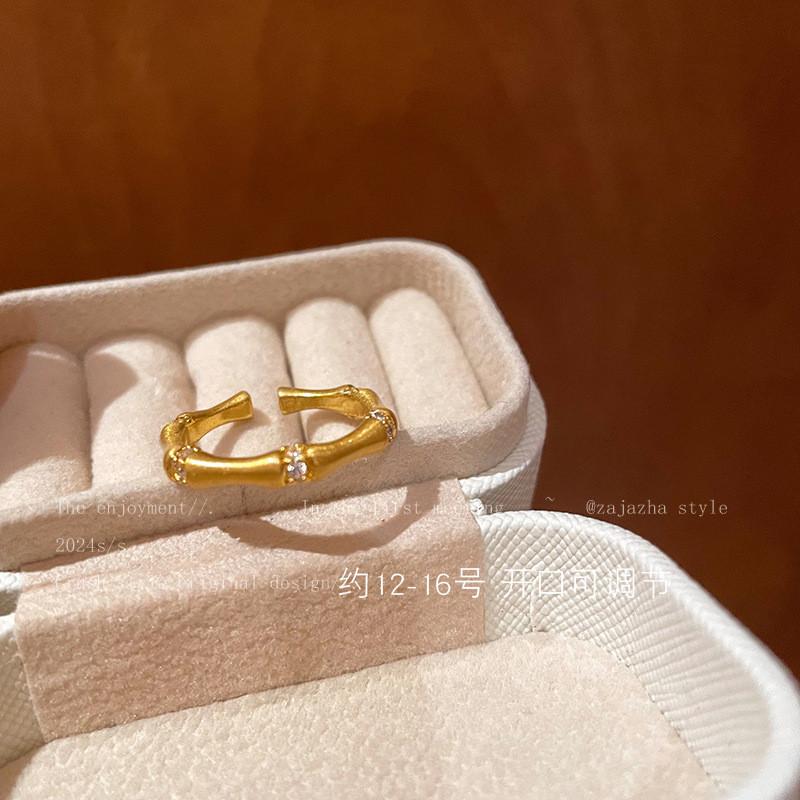 Stunning S925 Silver Bamboo Enamel Ring In Antique Gold For Women Featuring A Contemporary Geometric Design For Chic Fashion Cho