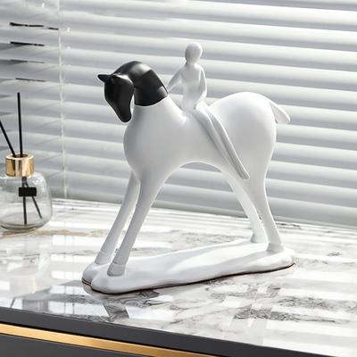 Abstract Man Black White Horse Figurine Modern Minimalist Artistic Horse Statue Resin Sculpture Home Office Desktop Decoration Ornament
