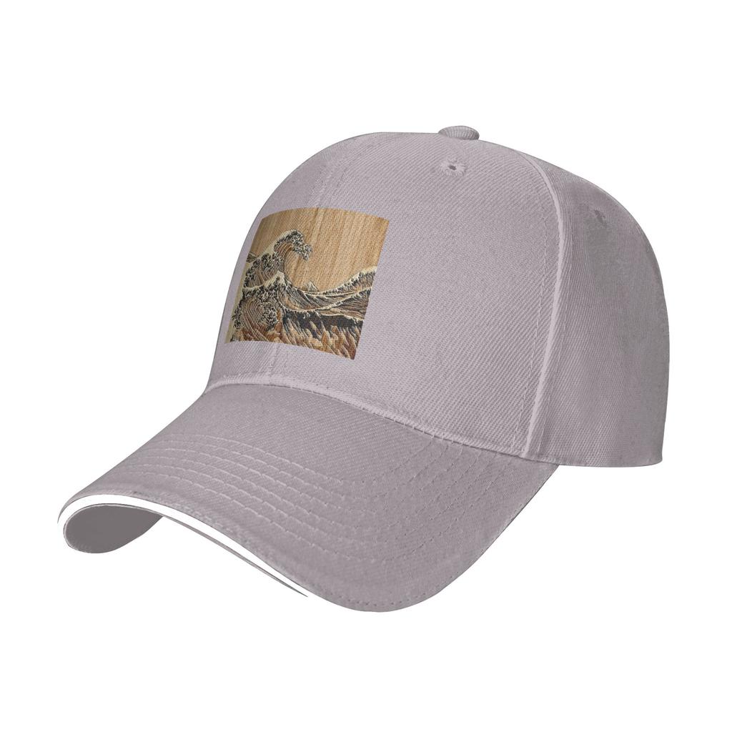 The Great Hokusai Wave in Bamboo Inlay Style Cap Baseball Caps Adjustable Hat Hip Hop Summer Unisex Baseball Hats Customizable