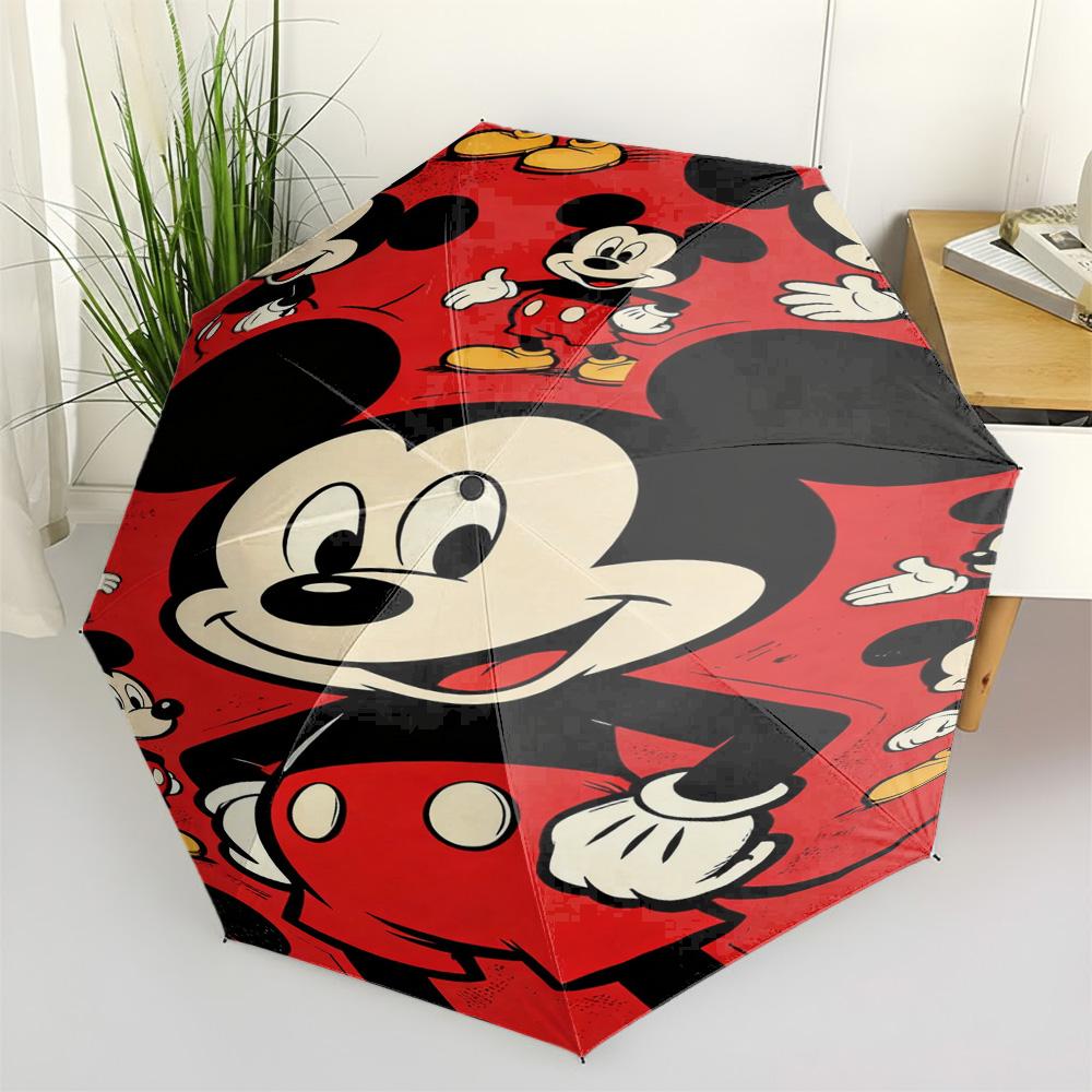 

Disney Mickey Mouse All Over Print Red Folding Umbrella, Auto Open/Close Windproof UV Protection Travel Umbrella for Kids Adults (as the picture,Iron&8K)