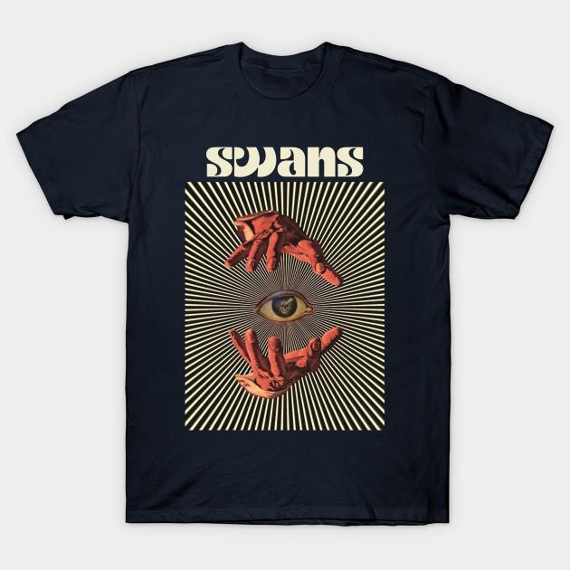 Men Black Print T-shirt Hand Eyes Swans No-Cut Transfer Paper Print Cotton Tshirt XL тёмно-синий