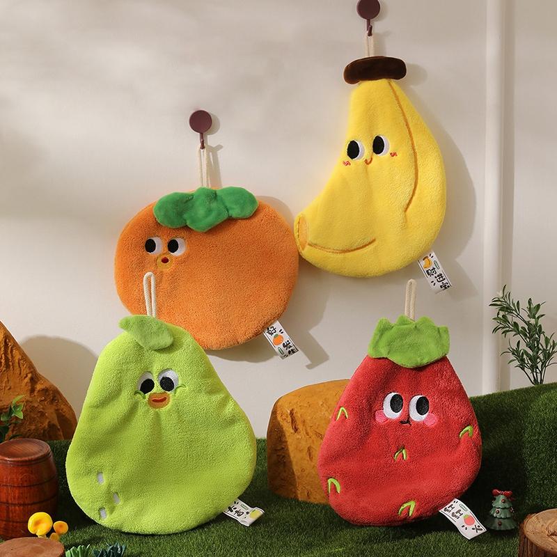 Double-thickness Hand Towel Kawaii Fruit Shape Hanging Towels Absorbent Hand Towels for Bathroom Kitchen Children's Towel