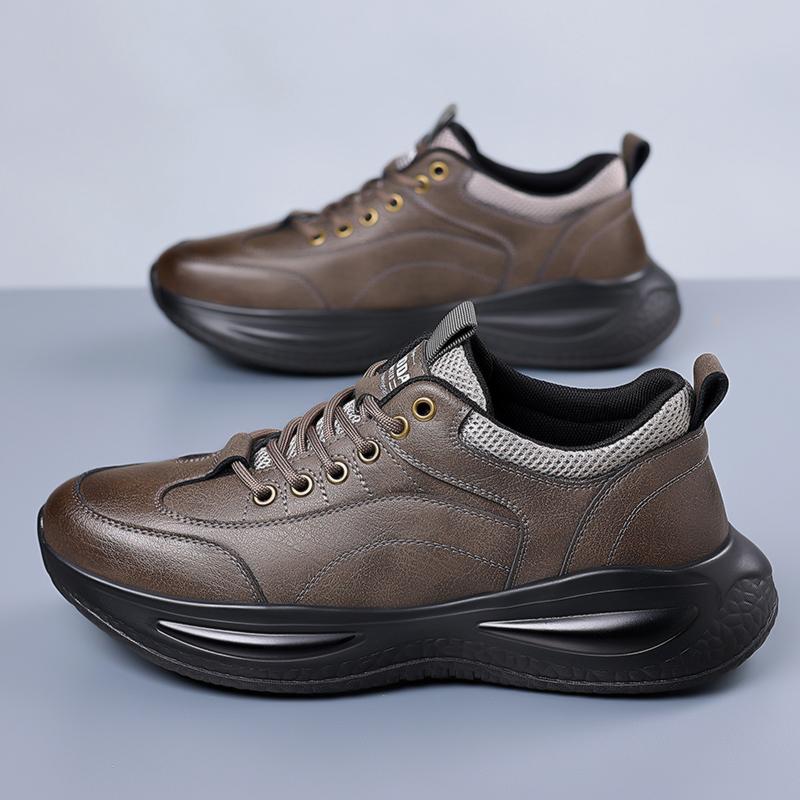 Men's Black Anti slip Series Fashionable and Popular Thick soled Sports Leather Shoes Comfortable and Innovative Casual Shoes