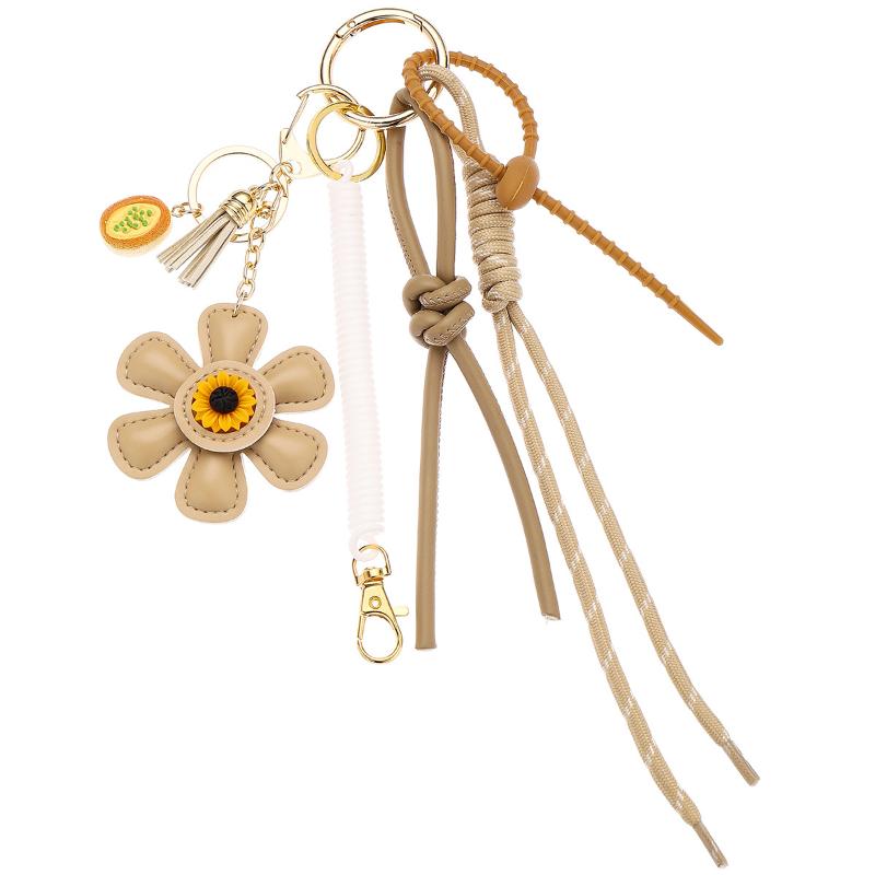 1 Piece Braided Rope Woman Keychain  Leather Sunflower Bag Charms Fashionable Pendant Diy Accessories Gift