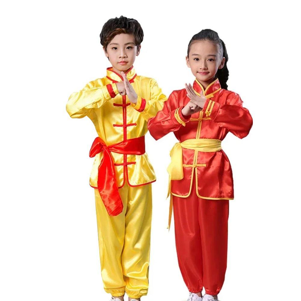 With Belt Kungfu Uniform Long Sleeves Martial Art Uniform Fashion Tai Chi Uniform  Children