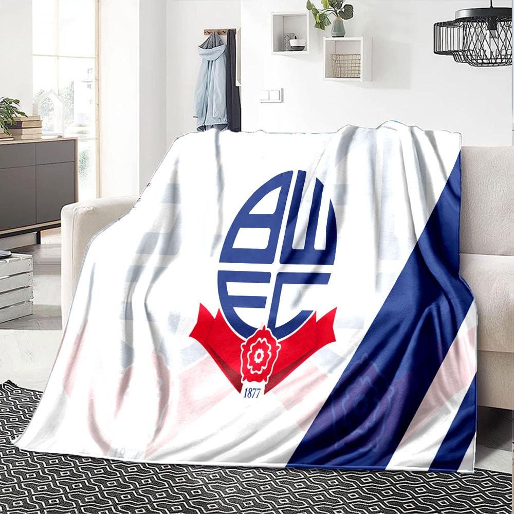 Bolton Wanderers Crest Design Flannel Blanket, Soft Polyester, Modern Design, All-Season for Camping, Travel, Gifts for Holidays or Birthdays
