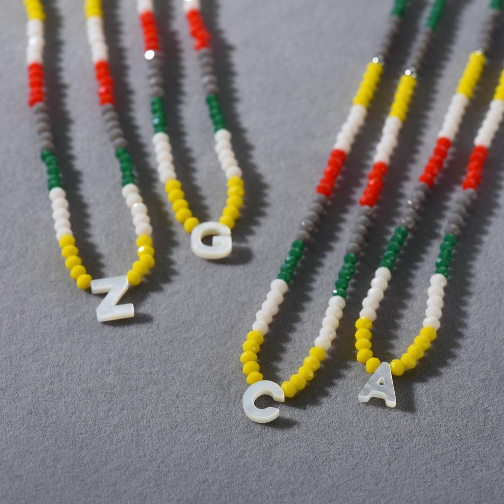 Wind Bohemian Stained Glass Millet Beads Handmade Beaded Letter Pendant Collarbone Chain Trend Necklace Female