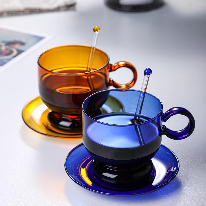 New Stained Glass Cup with Saucer Nordic Style Household Personal Coffee Cup with Spoon