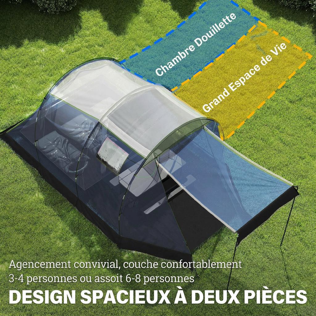 Tunnel Camping Tent, 4-Person, 3000 Mm, Double Layer, 190 Cm Height, Dark Blue