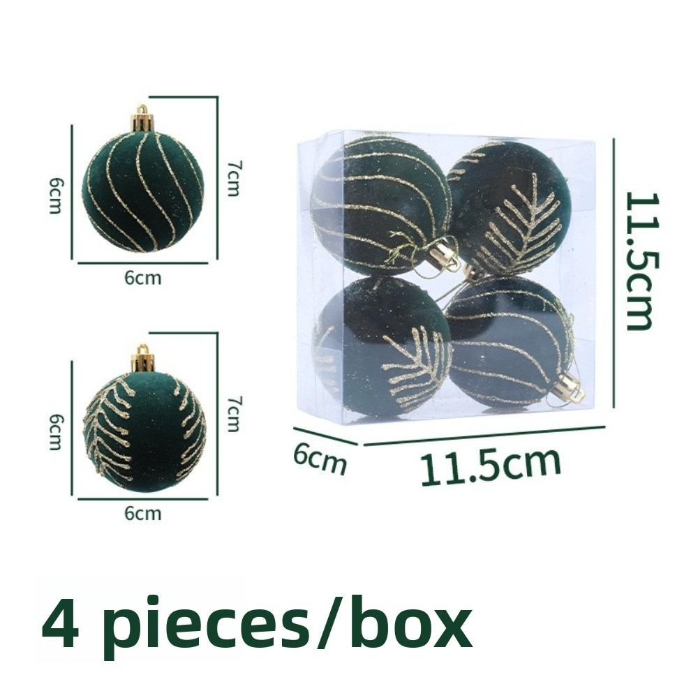 4PCS New Flocked Christmas Ball Pendant 6cm DIY Xmas Tree Charm Xmas Tree Ornament Party Decoration