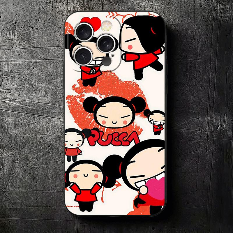 Cartoon Cute Pucca Garu Soft Phone Case for iPhone 16 16E 17 Air 15 Pro Max 14 Plus 13 Mini 11 12 7 Black Cover Back Shell