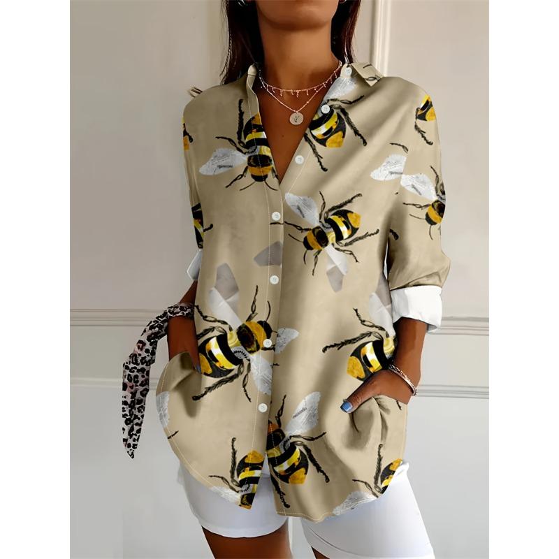 Women's Fun Pet Dog Printed Lapel Tops Spring And Summer Single Breasted Shirts Fashion Large Size Tops Women's Tops