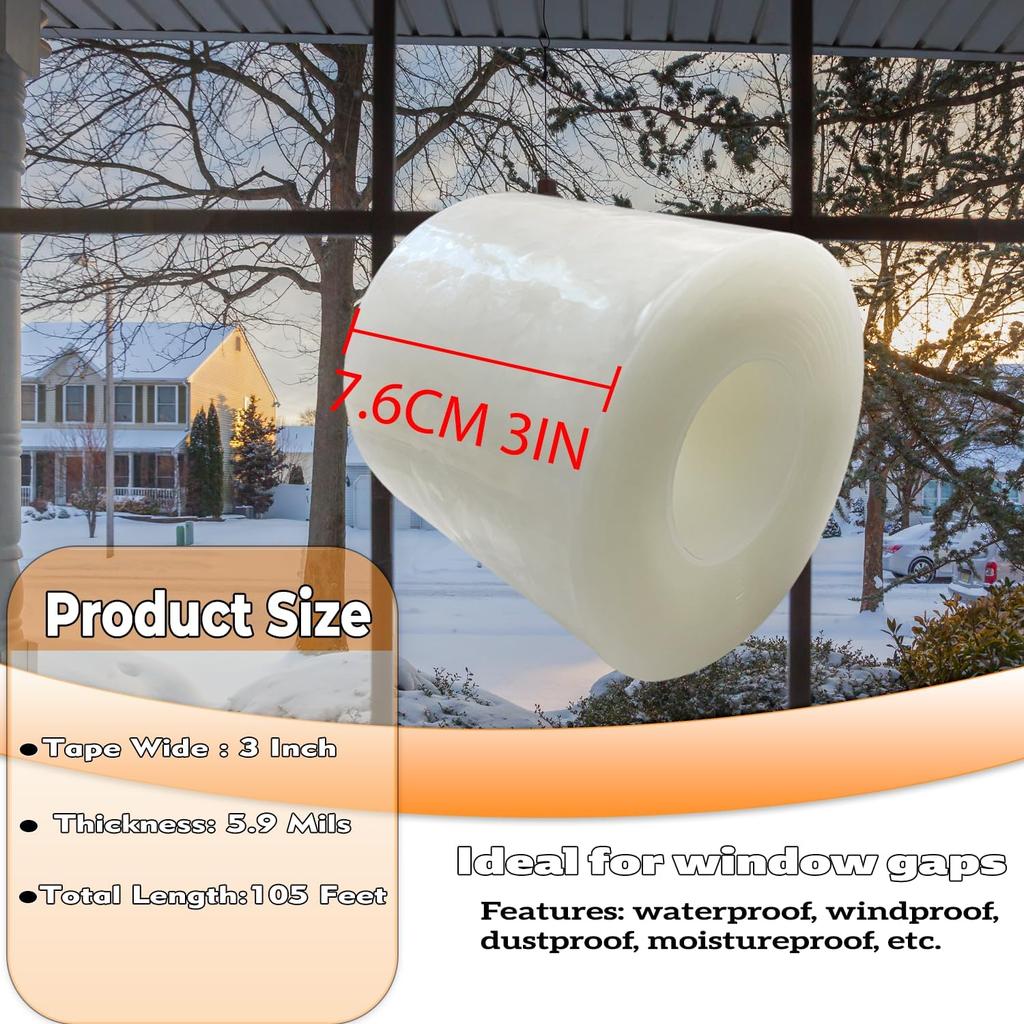Window Insulation for Winter Weather Sealing Tape Residue Free Clear Window Draft Isolation Sealing Film Tape for Doors Windows