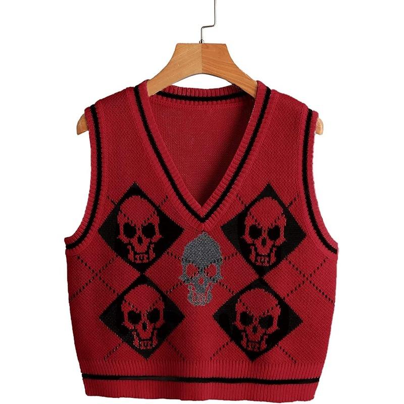 

VEZFAA Women s Fashion Casual Summer Spring Sleeveless V-Neck Sweaters XL бордовий