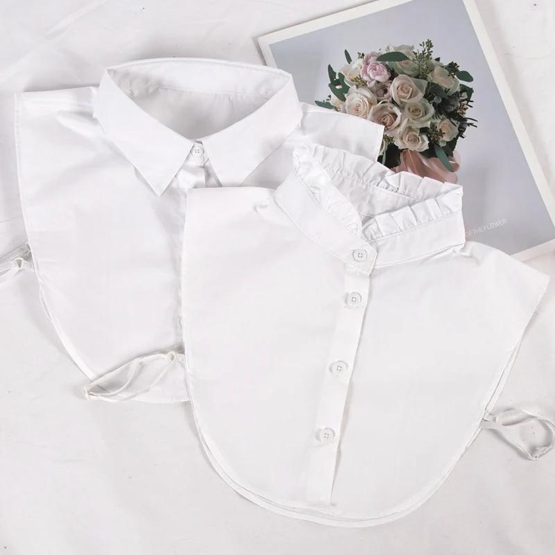 Damen Frühling Herbst Baumwolle Weiß Vertikal Kleiner Umlegekragen Vielseitiges Hemd Pullover Mode Falschkragen Kleidung Accessoires