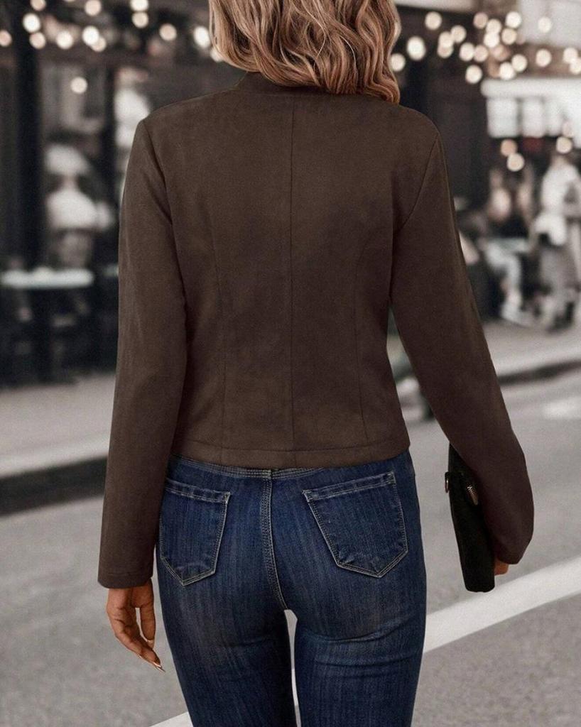 Retro Suede Double-Breasted Jacket with Decorative Buttons