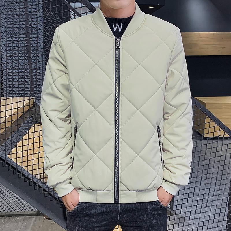 Autumn and Winter New Cotton Jacket Men s Cotton Clothes Baseball Collar Cotton Jacket Diamond Plaid Men s Plush Jacket M