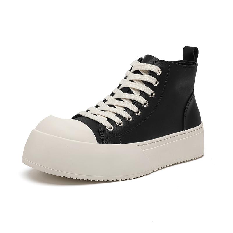 Fashion Big Size 38-46 Men Genuine Leather High Top Boots High Quality Casual Leather Thick Bottom Ankle Boots Outdoor Walking Shoes New