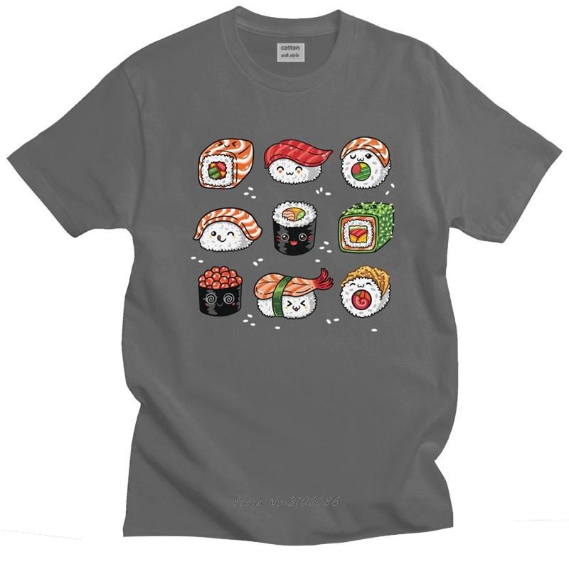 Kawaii Japan Sushi T Shirt Unisex Soft Cotton Handsome Tshirt Short Sleeved Cartoon Tshirt Anime Unisexga Tee Tops Loose Fit Clothing