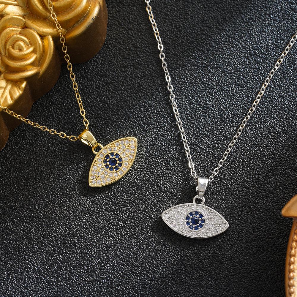 Elegant Copper & Zircon Devil's Eye Pendant Necklace - Gold/Silver, Adjustable Stainless Steel