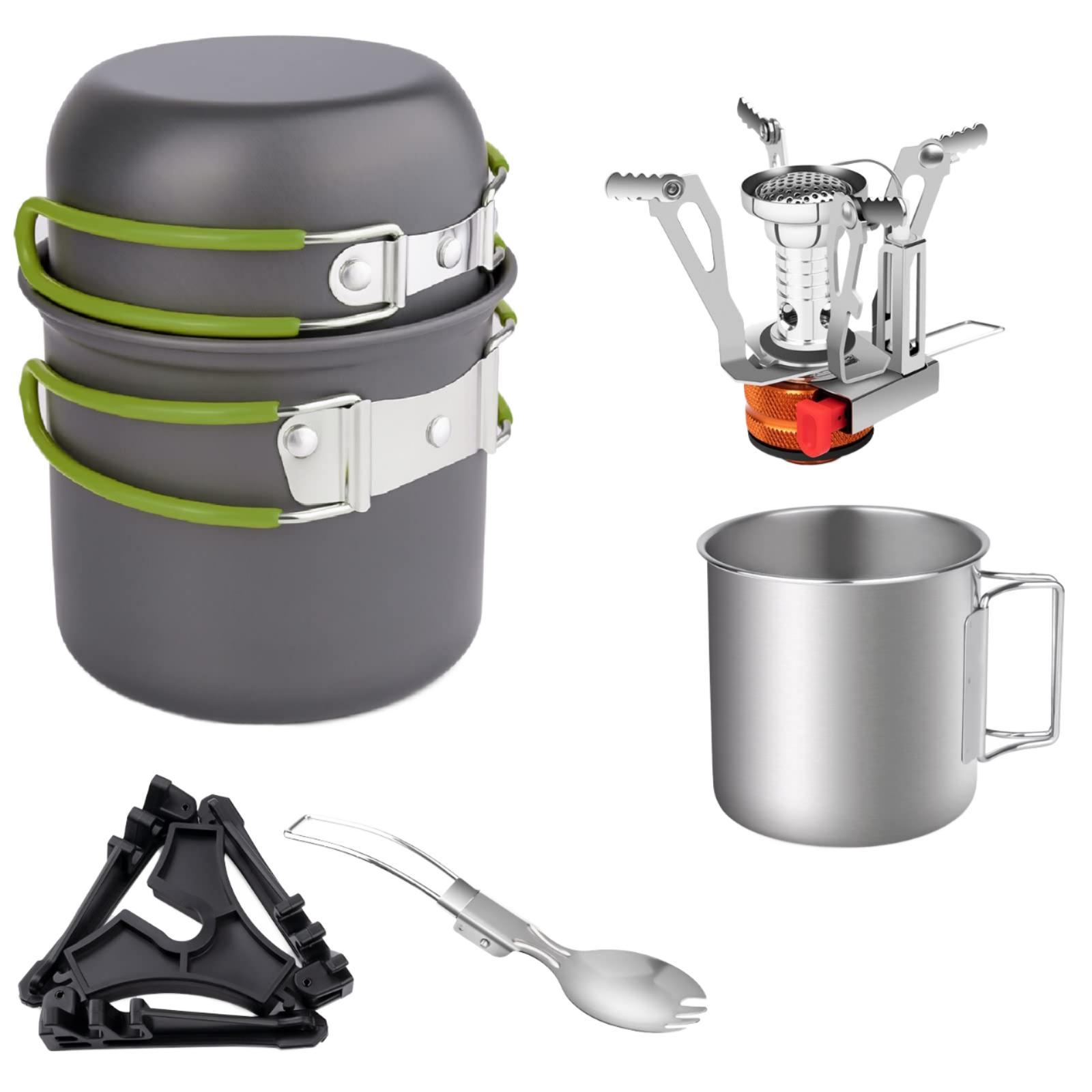 Outdoor Jacketed Kettle 1-2 Person Portable Camping Cookware With Tableware DS-101 Package