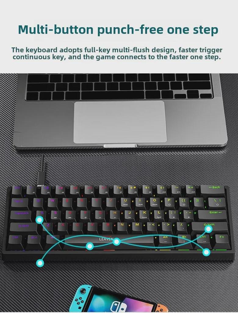 K620 Wired & Bluetooth RGB Gaming Mechanical Keyboard, Hot-Swappable, Blue Switch, Type-C