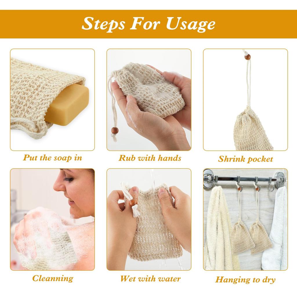 5/10Pcs Natural Cotton Linen Foaming Soap Bags Linen-cotton Exfoliating Soap Saver Bag with Mesh Cleaning Tool