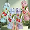 1PC Wild Strawberry Berry Floral Print 750ml Color Plastic Sports Water Bottle Leakproof Flip Straw Lid Suitable for Sports Office Home Use