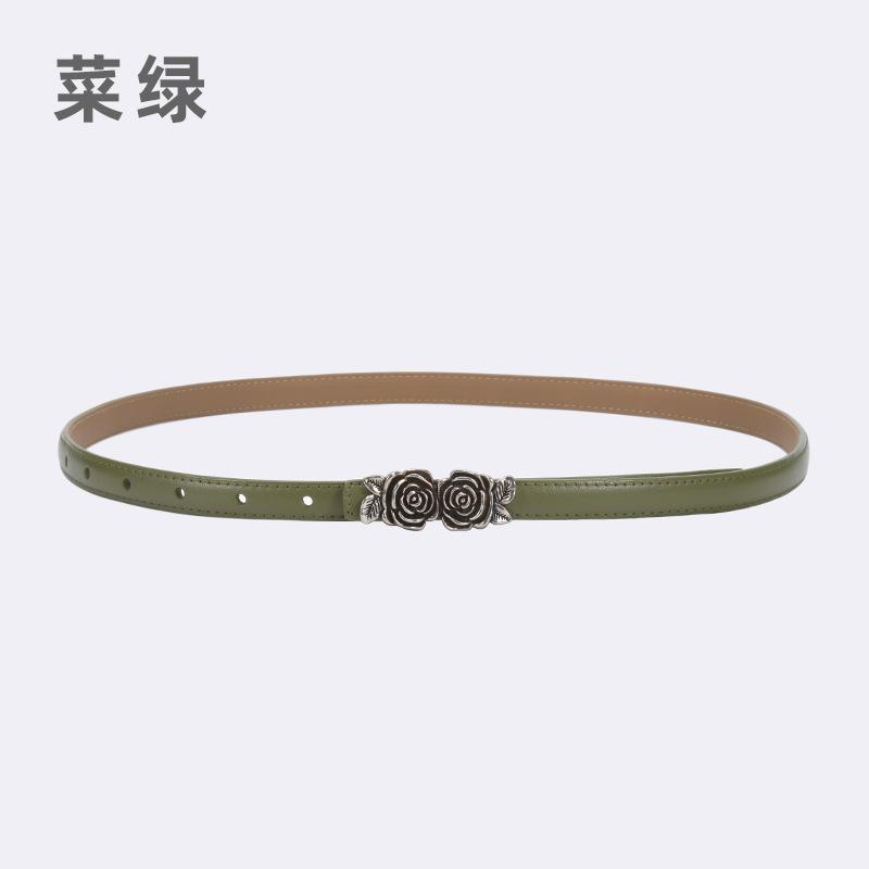 Belt Ladies Suit Jeans Decorative Belt Flower Camellia Button Head Leather Belt
