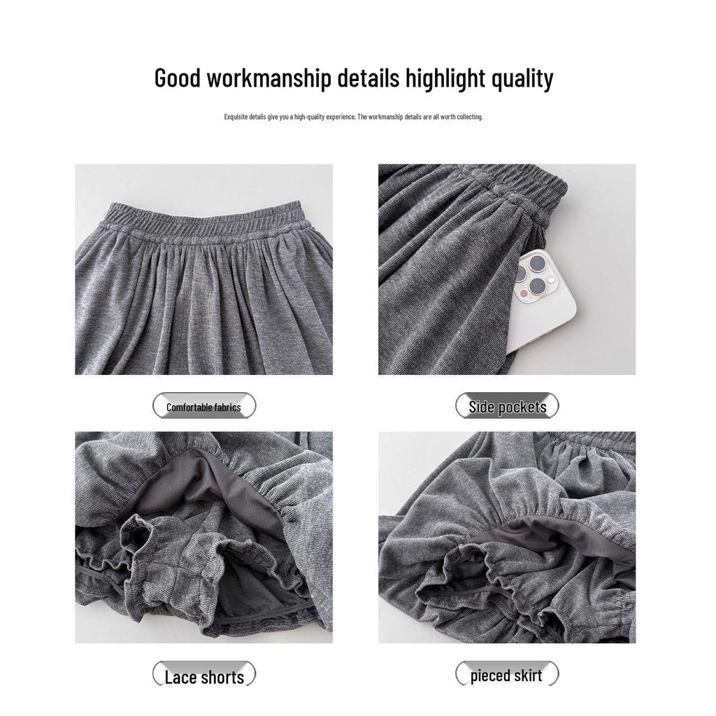 Coffee Glutinous Rice Color Pleated A-Line High-Waist Skirt - Women's Autumn/Winter Anti-Exposure Slimming Skirt.