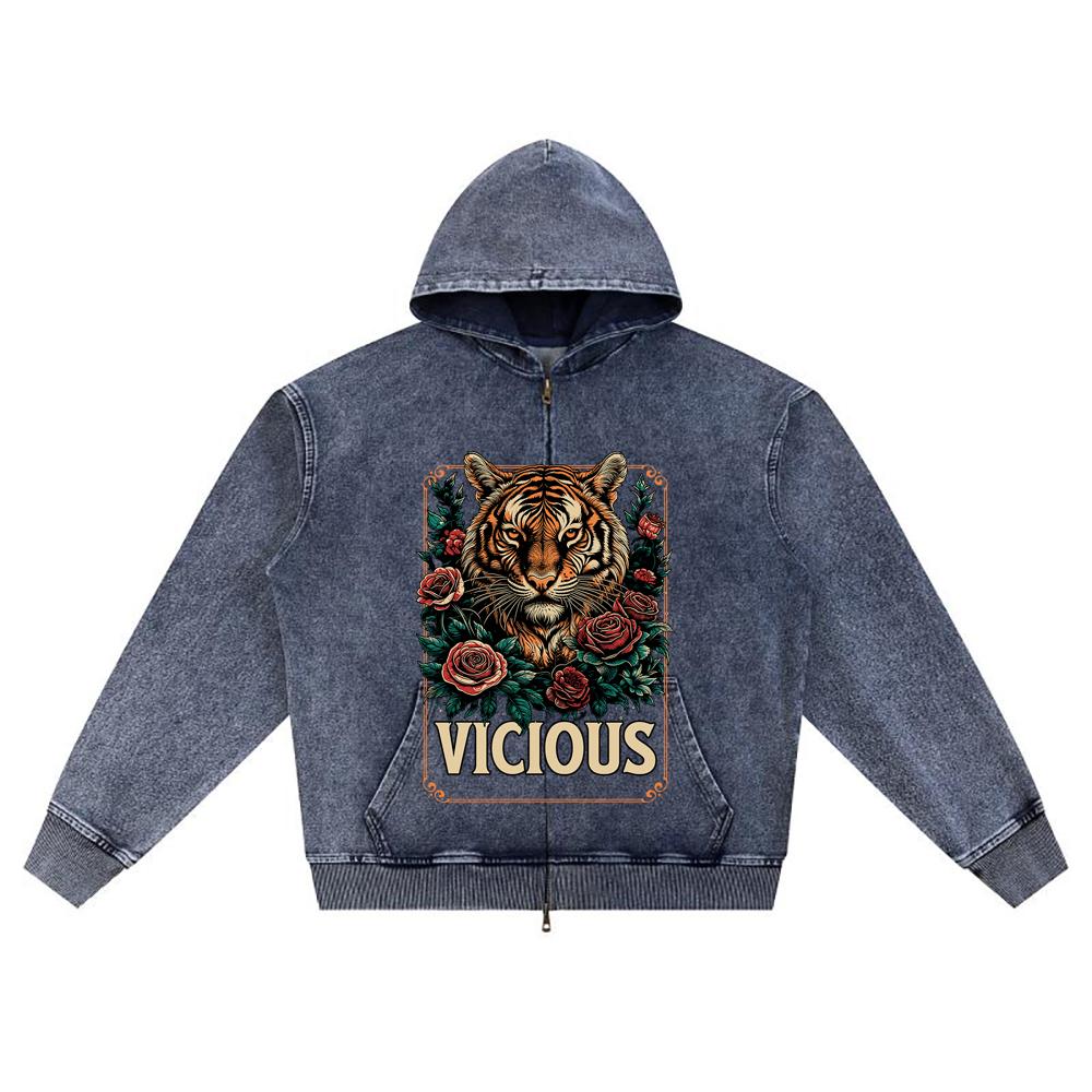 

DTG print Knitted Denim Zip-Up Hoodie Vicious Rebel Wear Brother Print Zipper Hoodies XL темно-синий