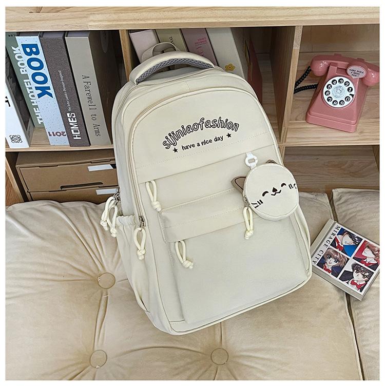 Schoolbag Junior High School Student School Bag Female Solid Color Large Capacity Casual Korean Backpack College Style Simple Versatile Fashion