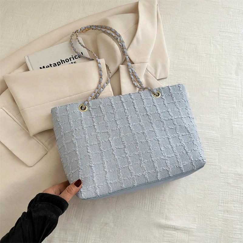 Fashiable Casual Plaid Chain Solid Color Tote Bag, Large Capacity Simple and Versatile Shoulder Bag, Women's Armpit Bags