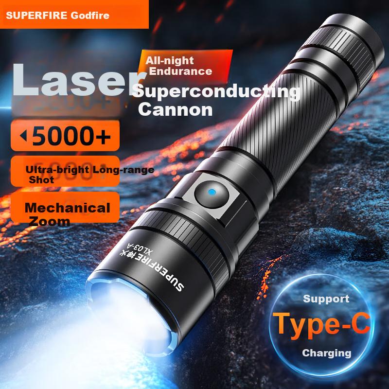 SupFire High Brightness Flashlight Zoomable Laser Long Range Compact Portable Home Use Long Battery Life Outdoor Patrol Emergency Light