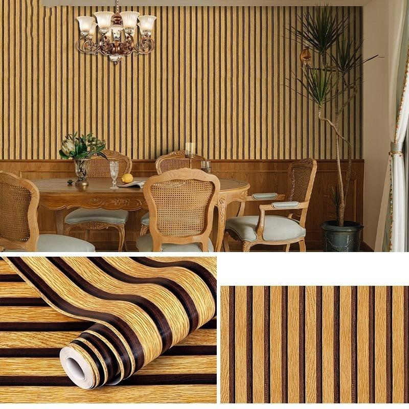 

Наклейки на стену в полоску из дерева для декора гостиной, имитация обоев с текстурой дерева, самоклеящиеся наклейки из ПВХ 45x1000 см 45x1000CM