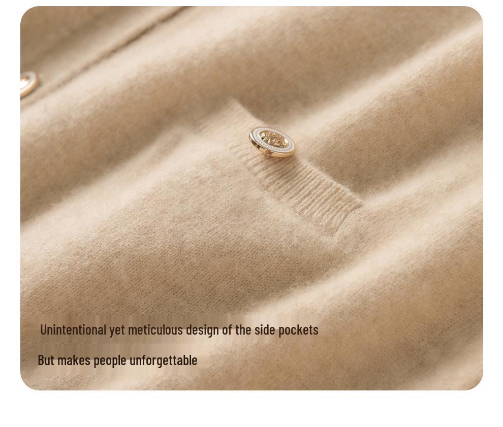 Lekasha Women's Round Neck Cashmere Cardigan - Loose Knit Sweater Jacket